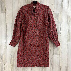 Ann Mashburn Sz M Red Liberty Floral Long Sleeve Anaya Popover Shirt Dress